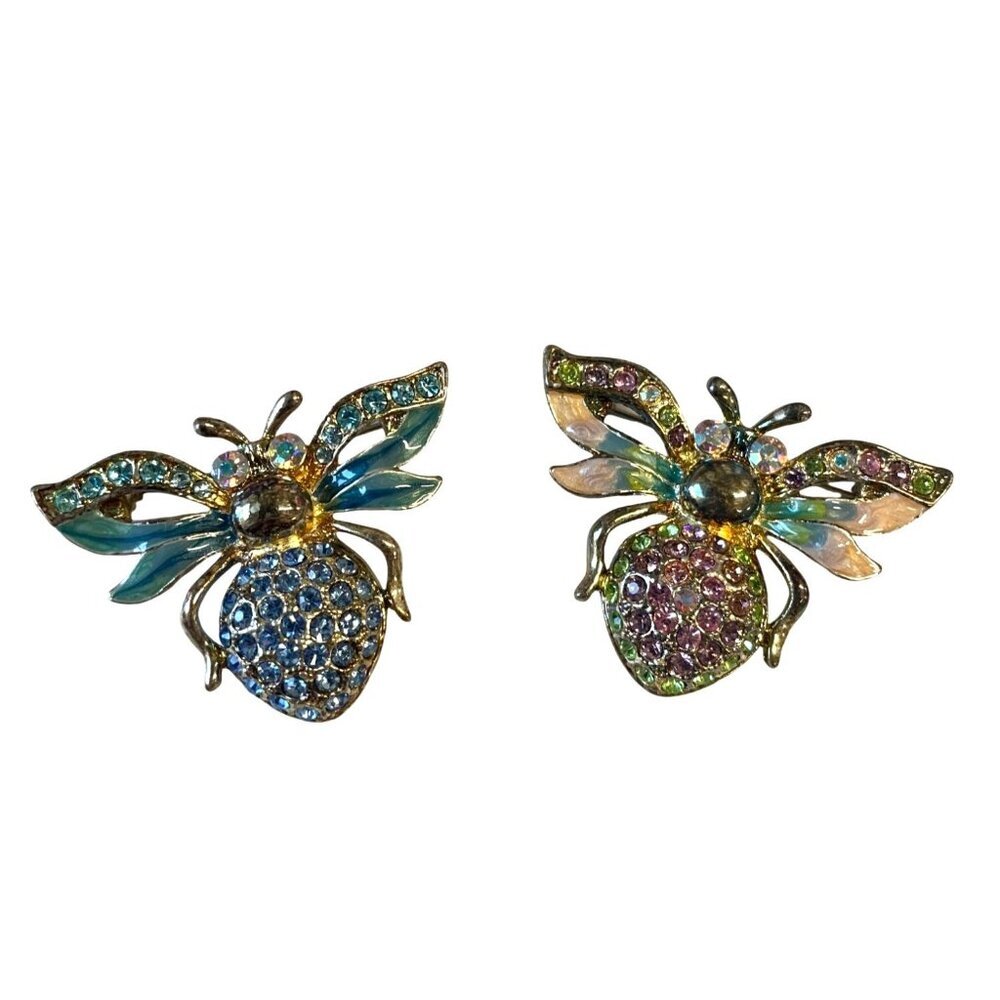 Gold-Tone Bee Brooch Set With Multicolor‎ Rhinestones & Enamel Wings
